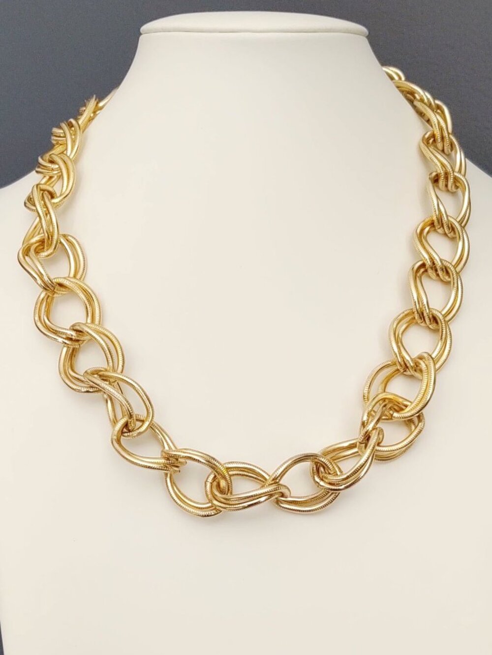 Gold double chain link necklace
